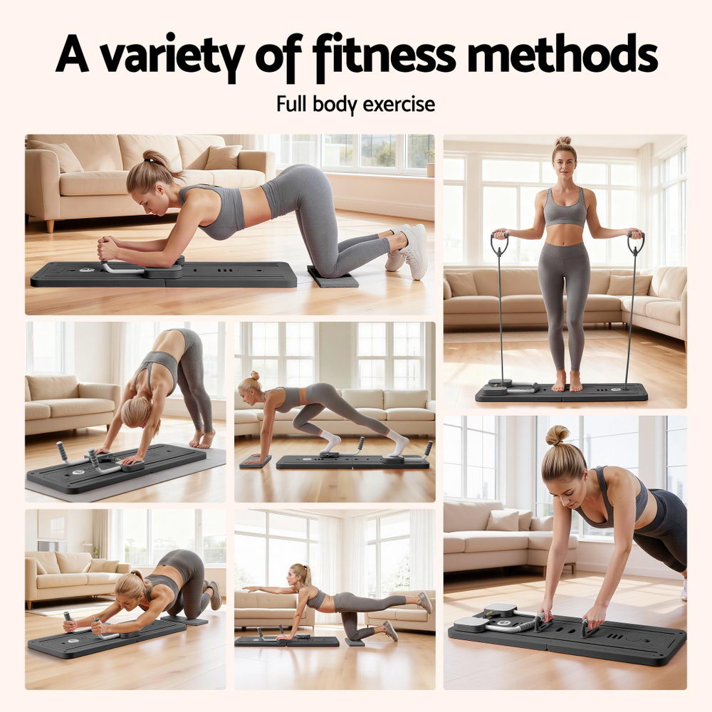 Pilates Board Foldable Reformer Multi Functional Exercise Trainer Black