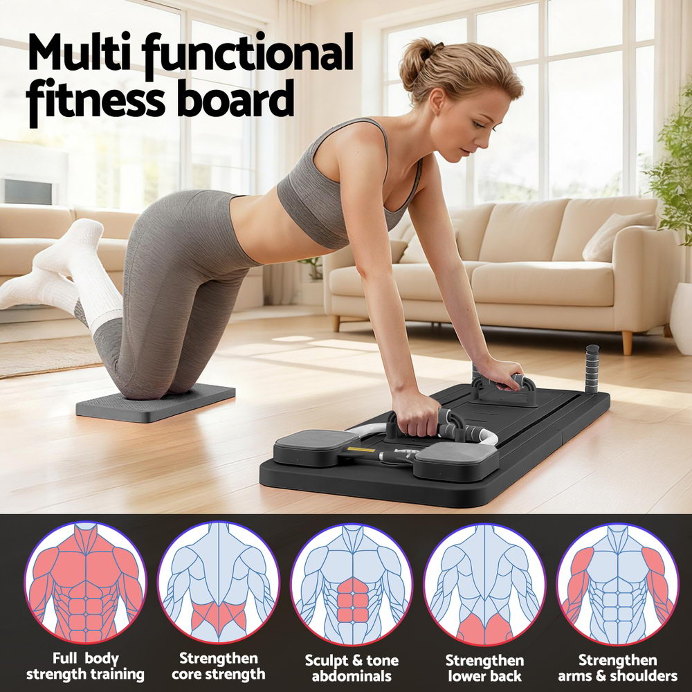 Pilates Board Foldable Reformer Multi Functional Exercise Trainer Black