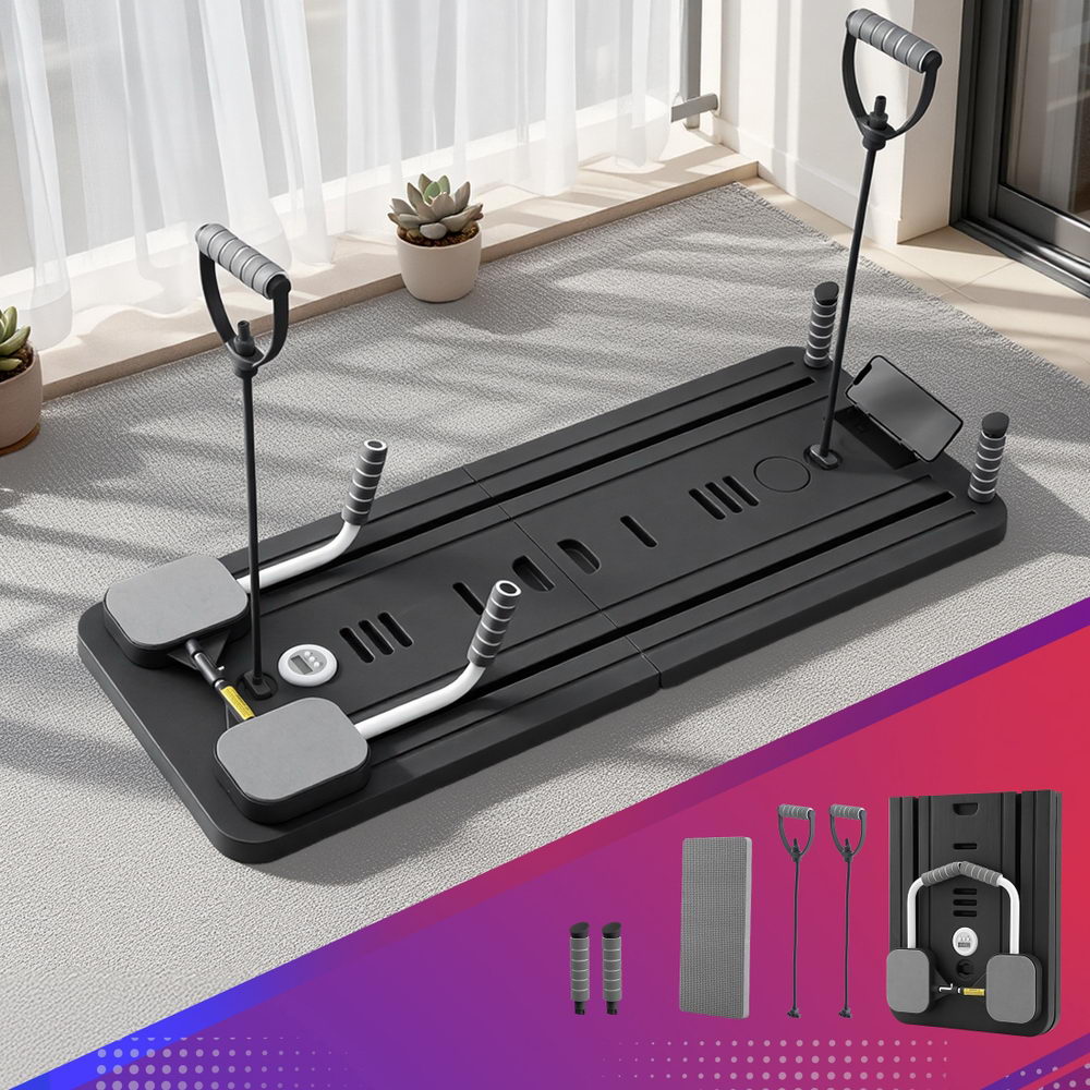 Pilates Board Foldable Reformer Multi Functional Exercise Trainer Black
