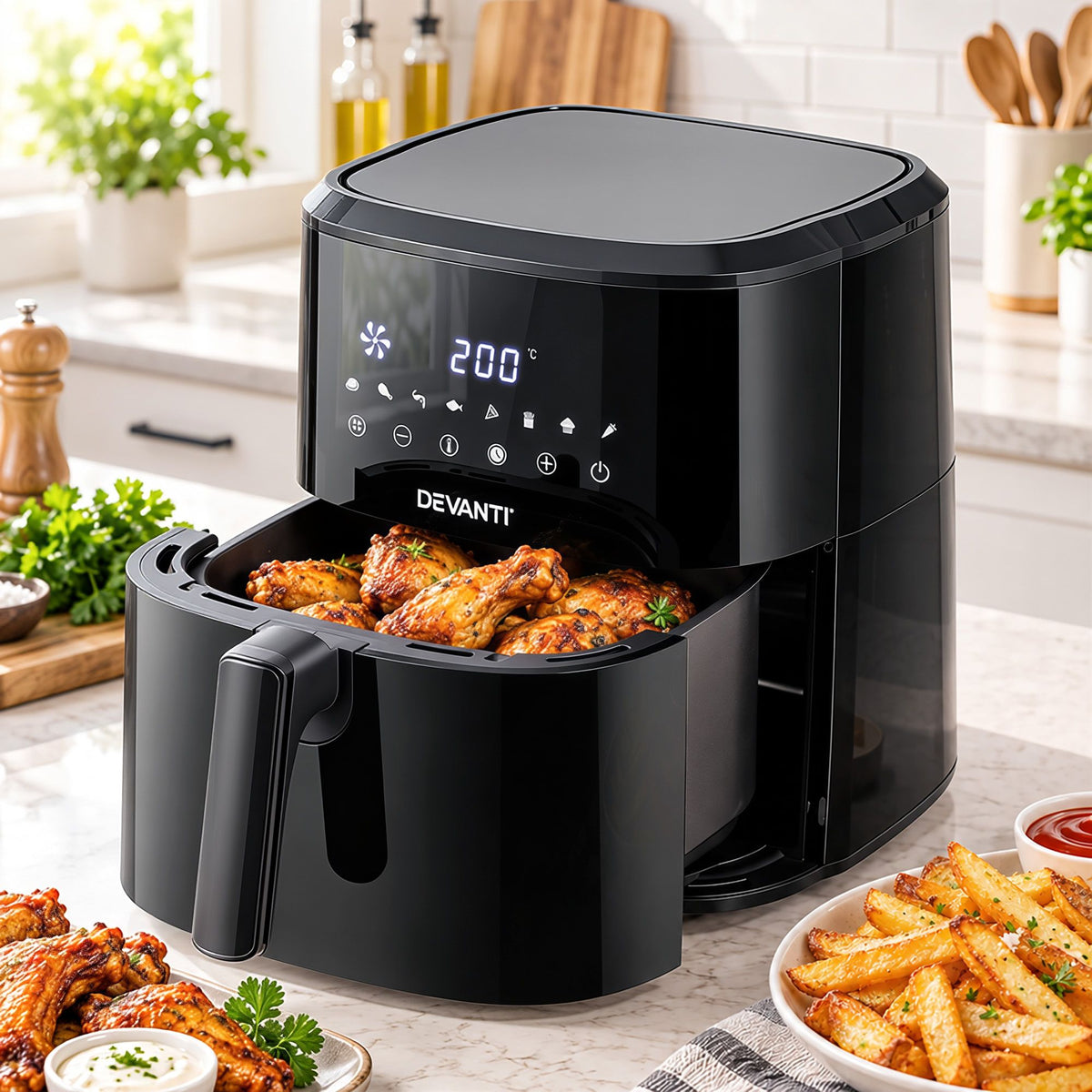 Air Fryer 6.5L 1700W Digital Touch 8 Presets Non-Stick Basket Black