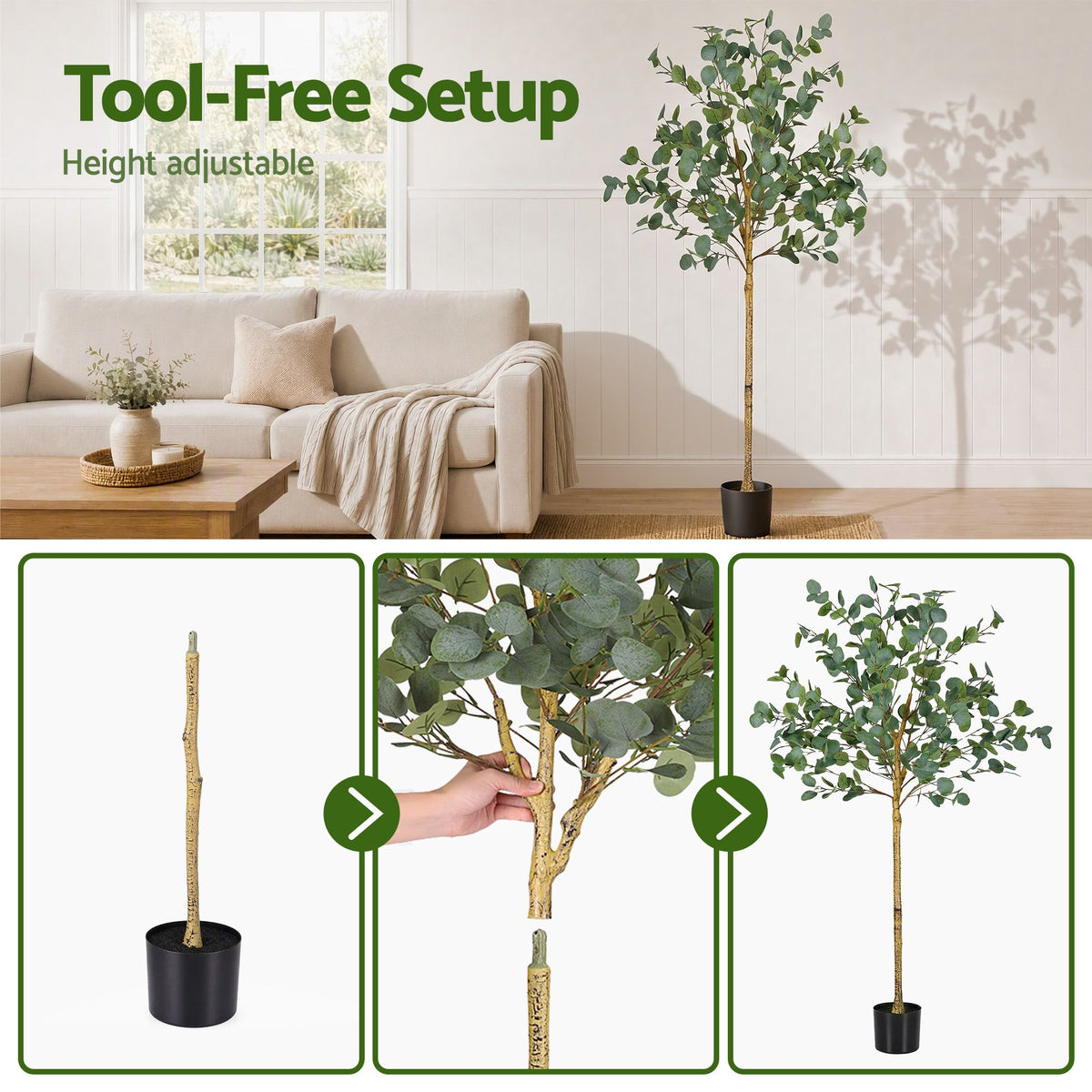 150cm Artificial Eucalyptus Tree with Realistic Textured Leaves for Indoor Home Office