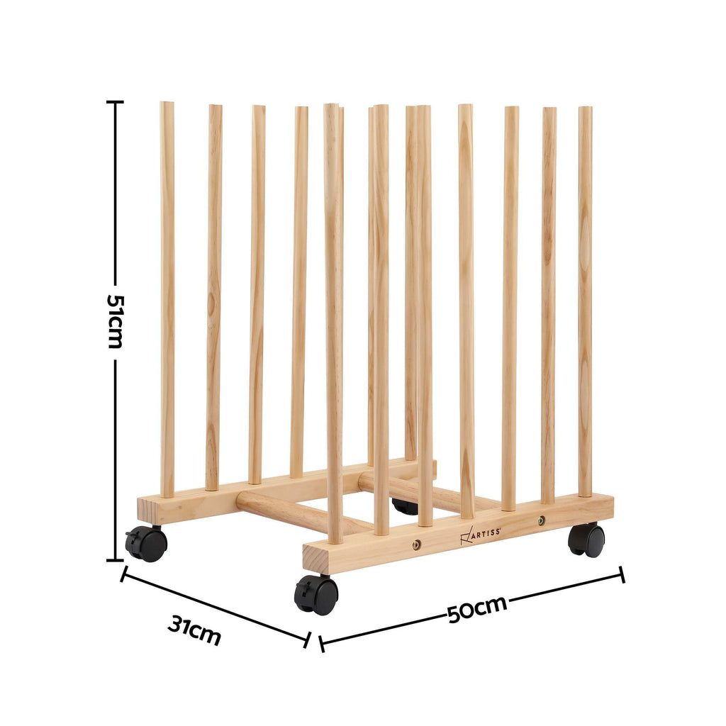 Wooden Art Drying & Canvas Storage Rack with Caster Wheels for Studio,Galleries,Classroom