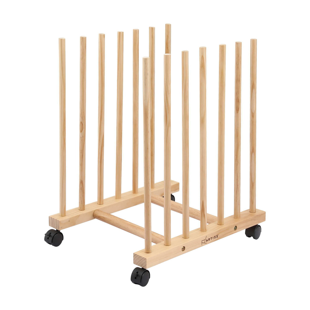 Wooden Art Drying & Canvas Storage Rack with Caster Wheels for Studio,Galleries,Classroom