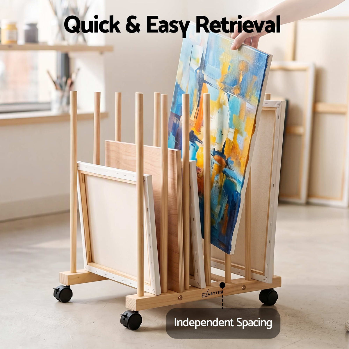 Wooden Art Drying & Canvas Storage Rack with Caster Wheels for Studio,Galleries,Classroom