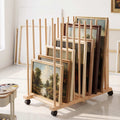 Art Drying & Storage Rack with Caster Wheels, Solid Wood Adjustable Slots Rack for
