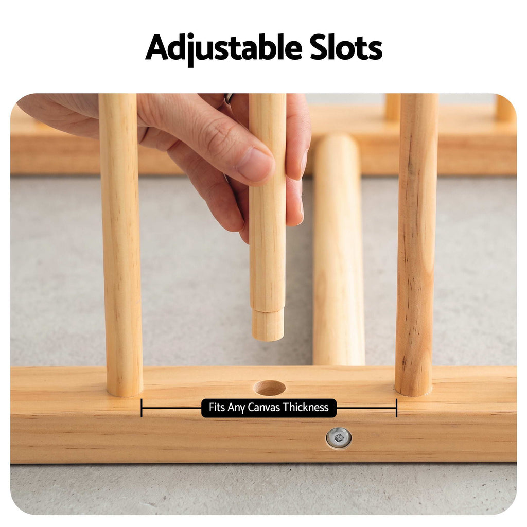 Art Drying & Storage Rack with Caster Wheels, Solid Wood Adjustable Slots Rack for