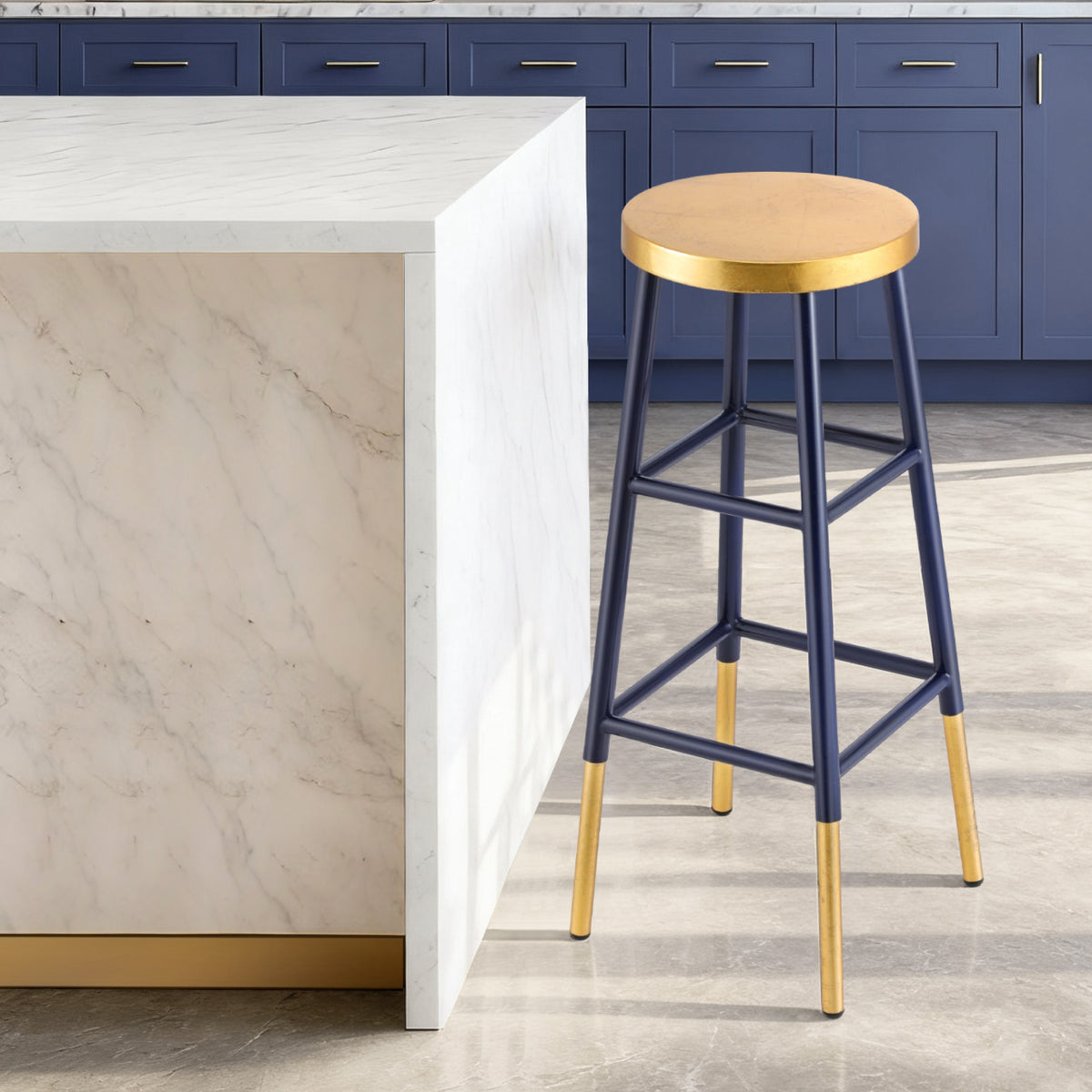 Bar Stools Metal Gold Navy