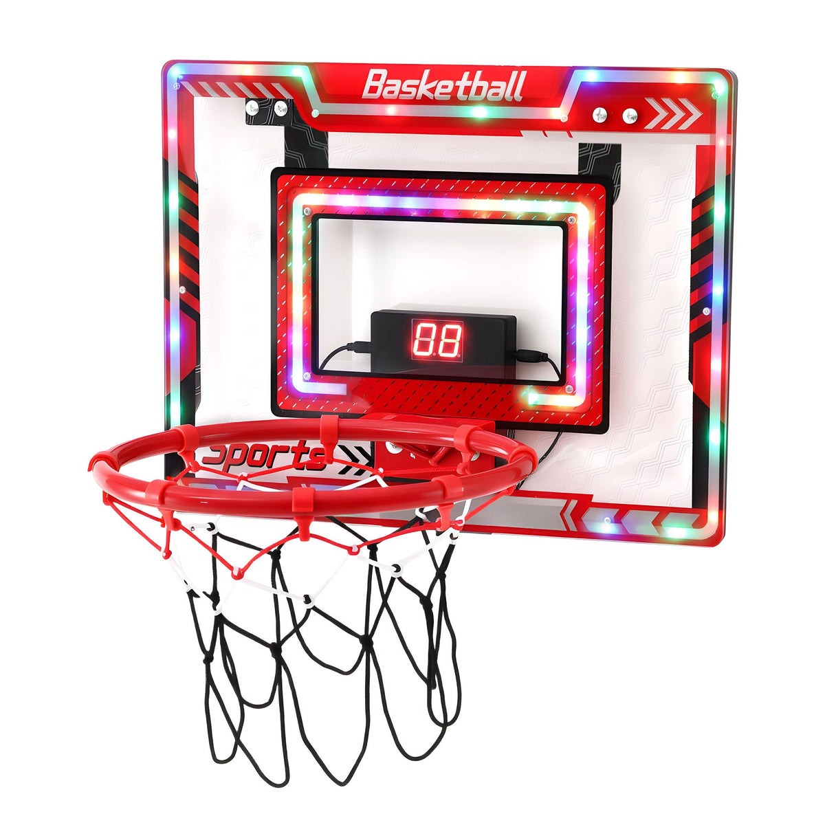 2 in 1 Kids Basketball Hoop Adjustable Stand Over Door Scoreboard Red