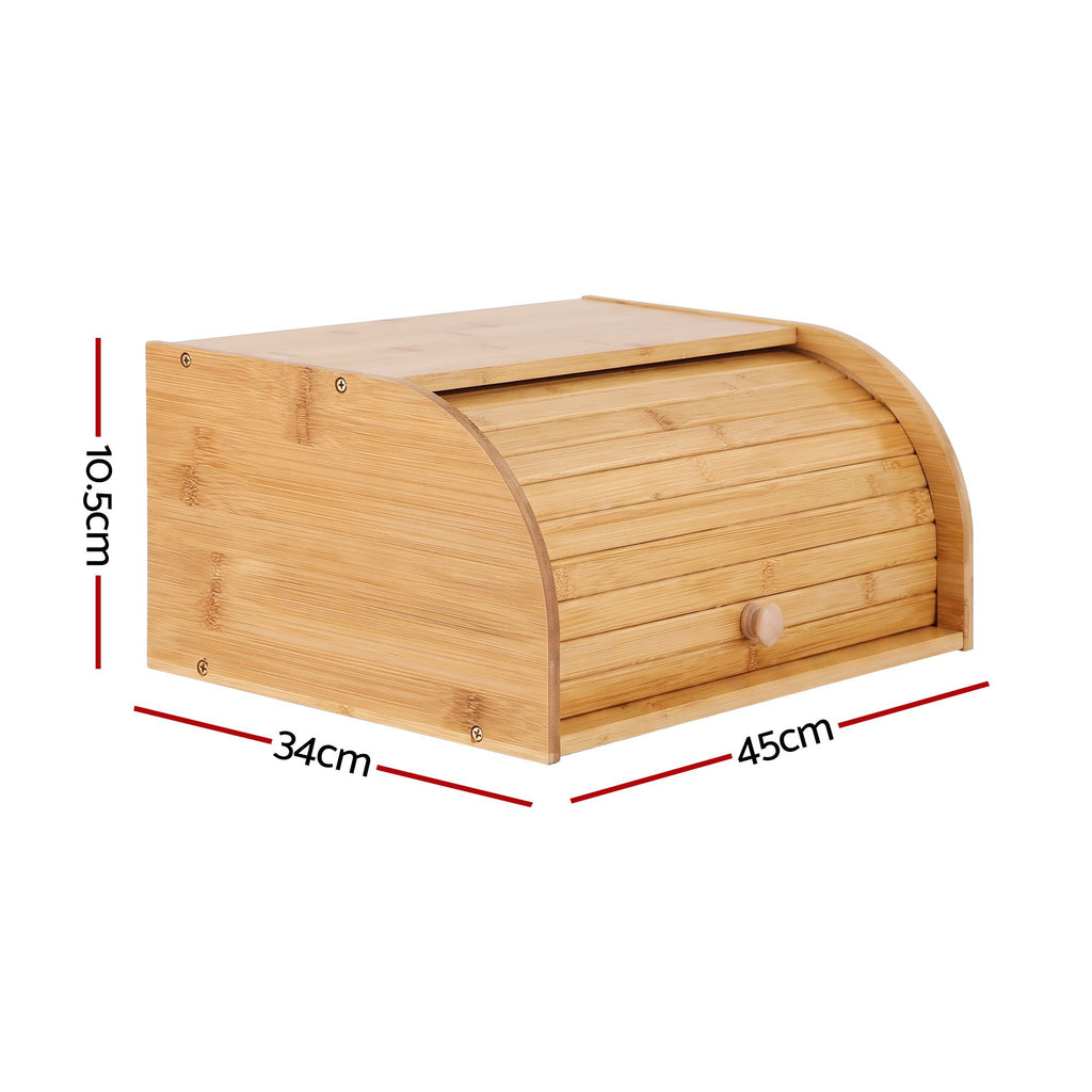 Bamboo Bread Box Bin Roll Top Kitchen Countertop Storage 45cm Natural