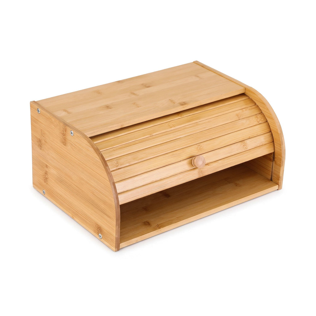 Bamboo Bread Box Bin Roll Top Kitchen Countertop Storage 45cm Natural