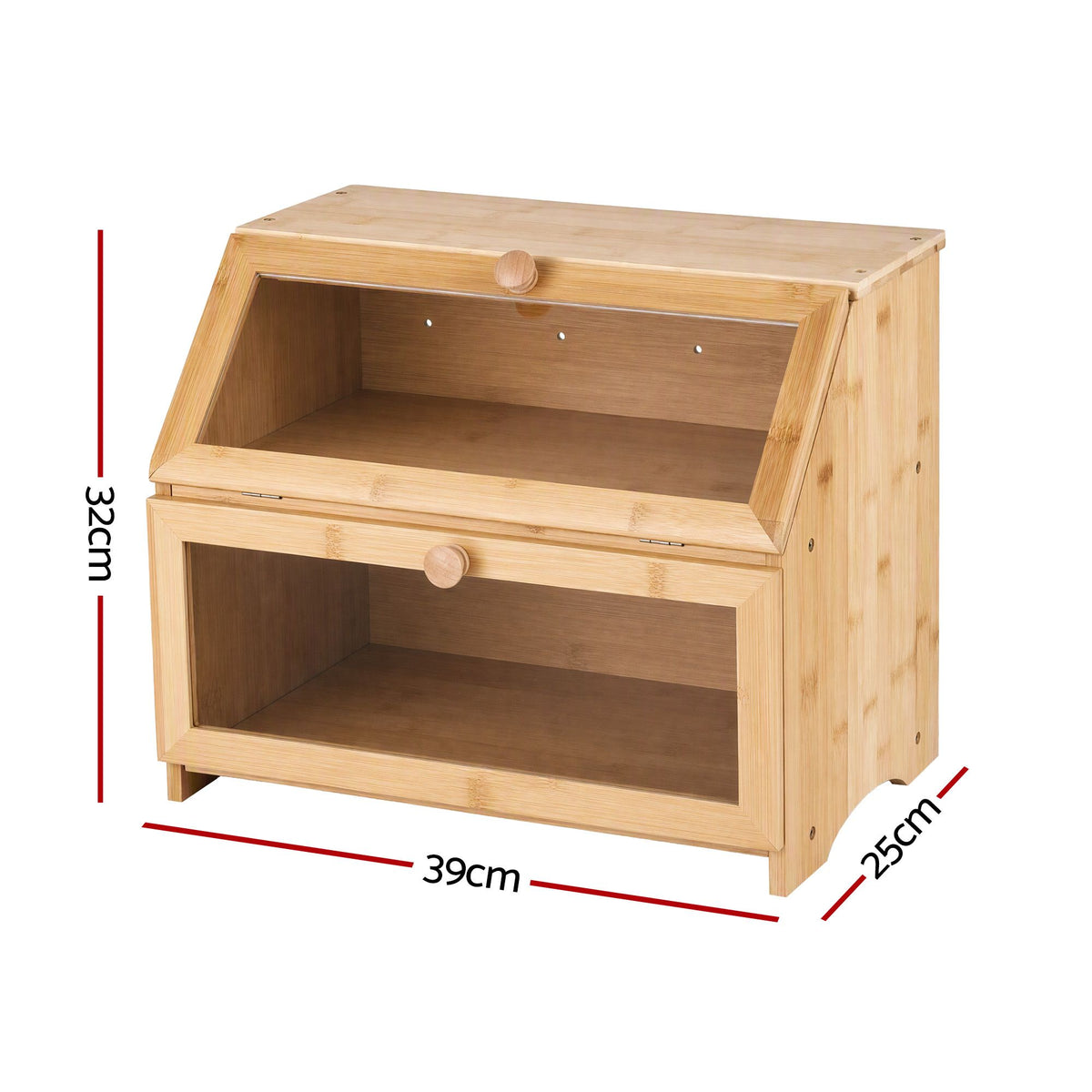 Bamboo Bread Box 2-Tier Kitchen Countertop Storage 39cm Natural