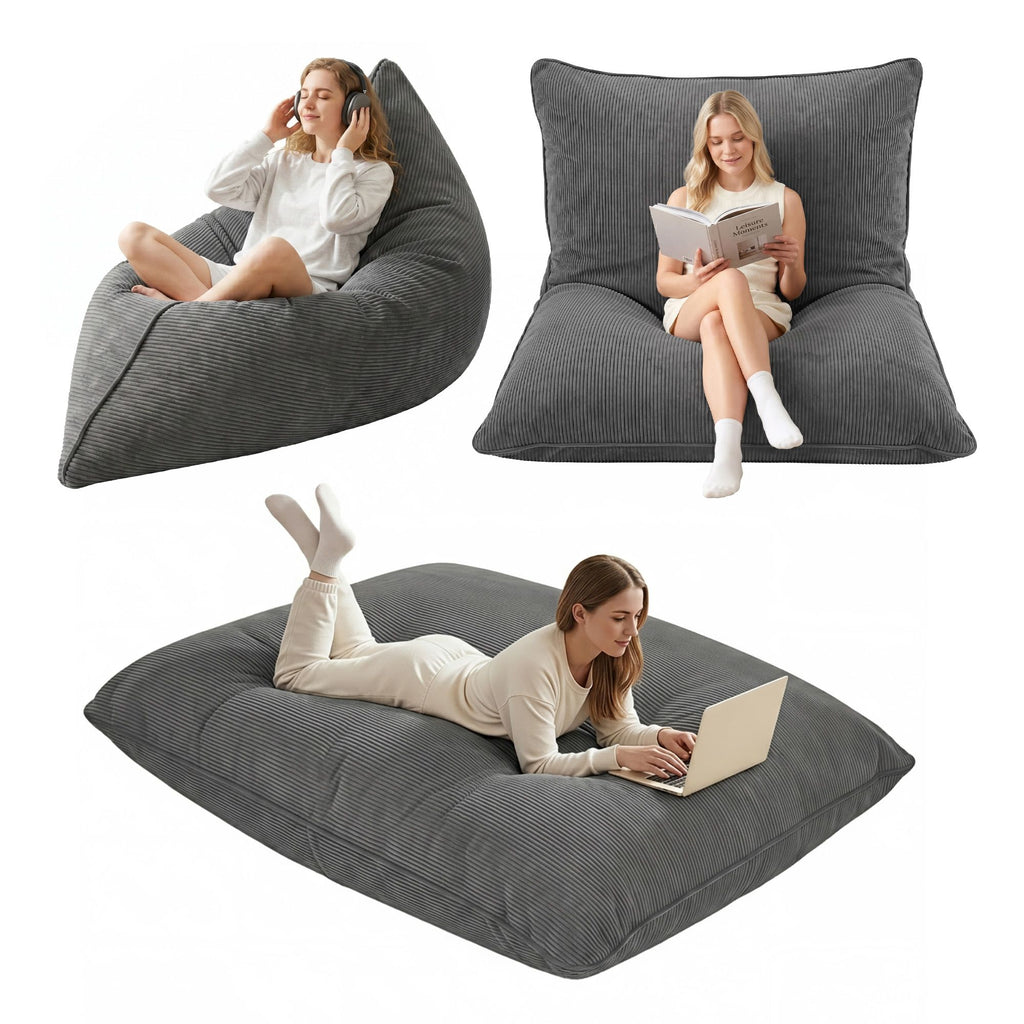 3 in 1 Bean Bag Chair Cover (No Filler) Convertible Bean Bag for Adults, Corduroy Stuffed