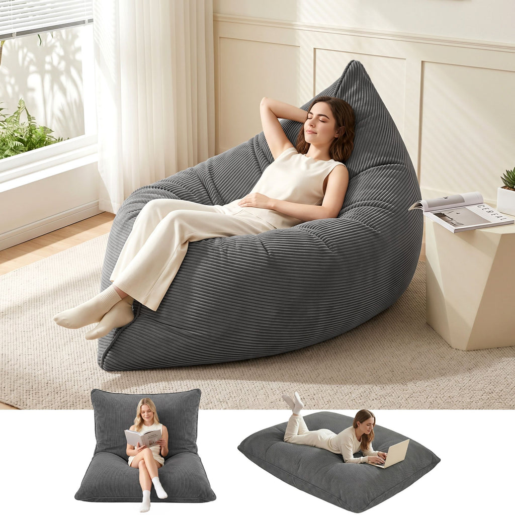 3 in 1 Bean Bag Chair Cover (No Filler) Convertible Bean Bag for Adults, Corduroy Stuffed