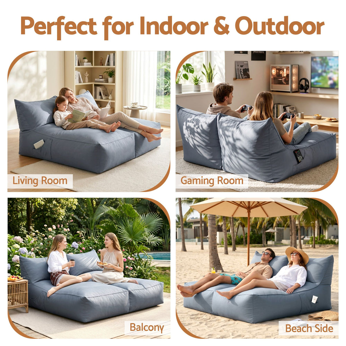 Outdoor Bean Bag Chair Cover (No Filler) 2 Seater Beanbag Lounge Sofacover Adults