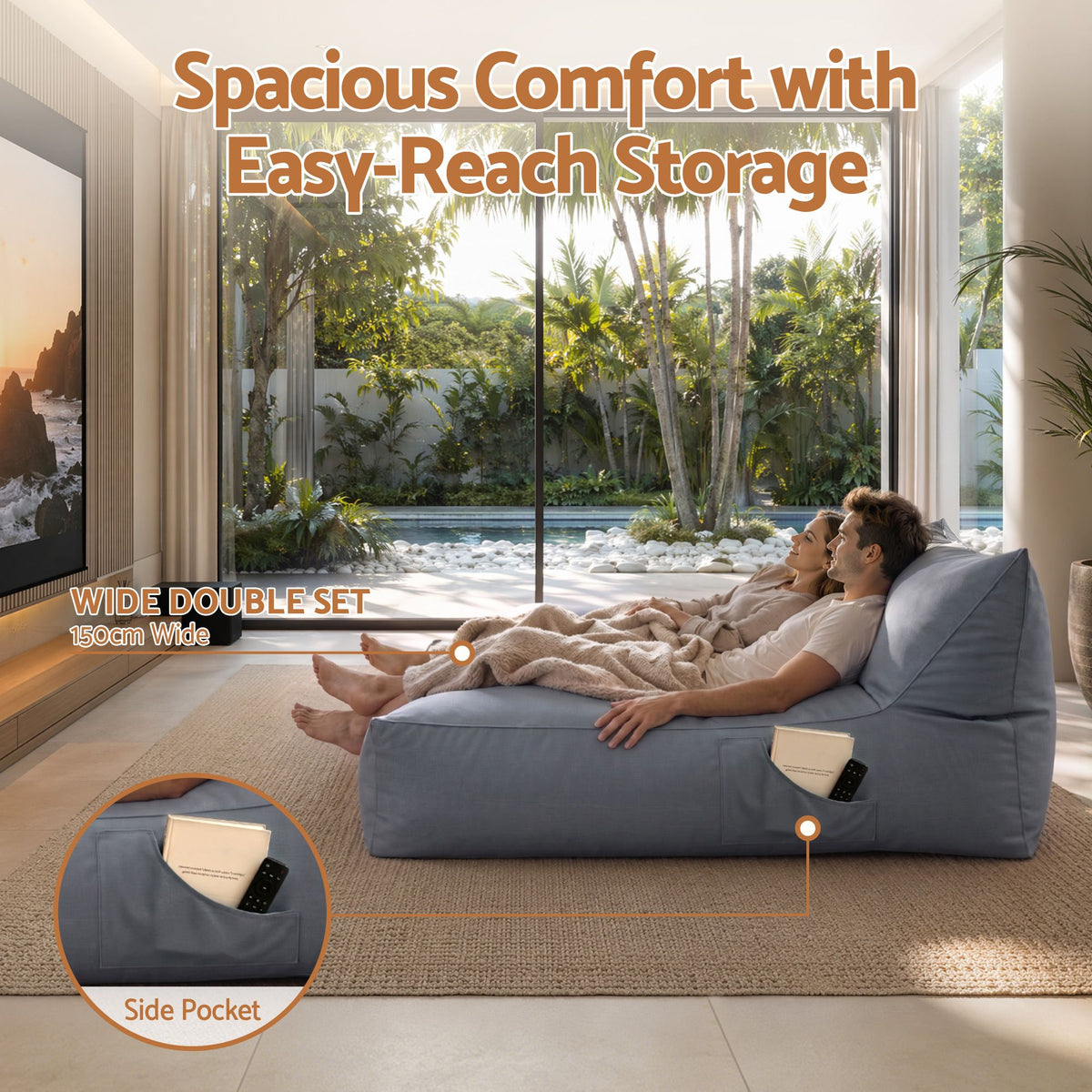 Outdoor Bean Bag Chair Cover (No Filler) 2 Seater Beanbag Lounge Sofacover Adults