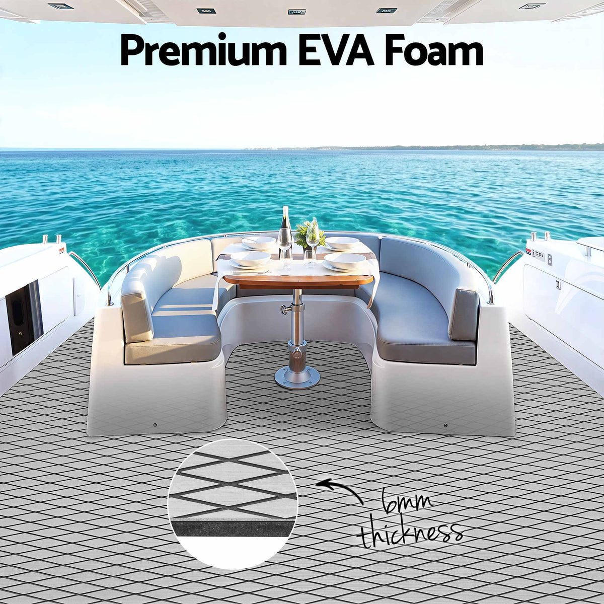 EVA Foam Boat Flooring Deck Mat 240x90cm 6mm Diamond Light Grey