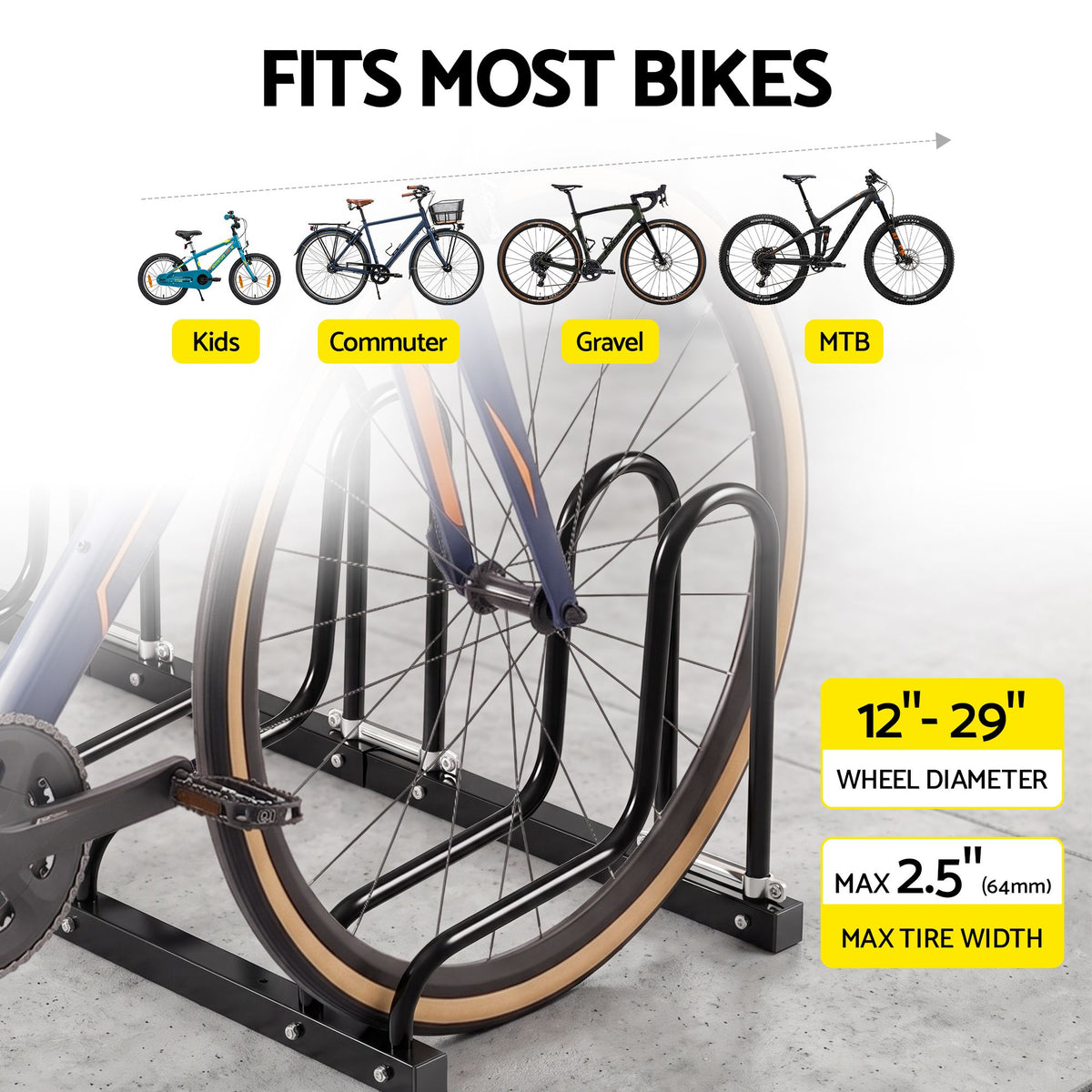 3 Bike Floor Stand Rack Fits 20"-29" MTB Tires for Garage Storage
