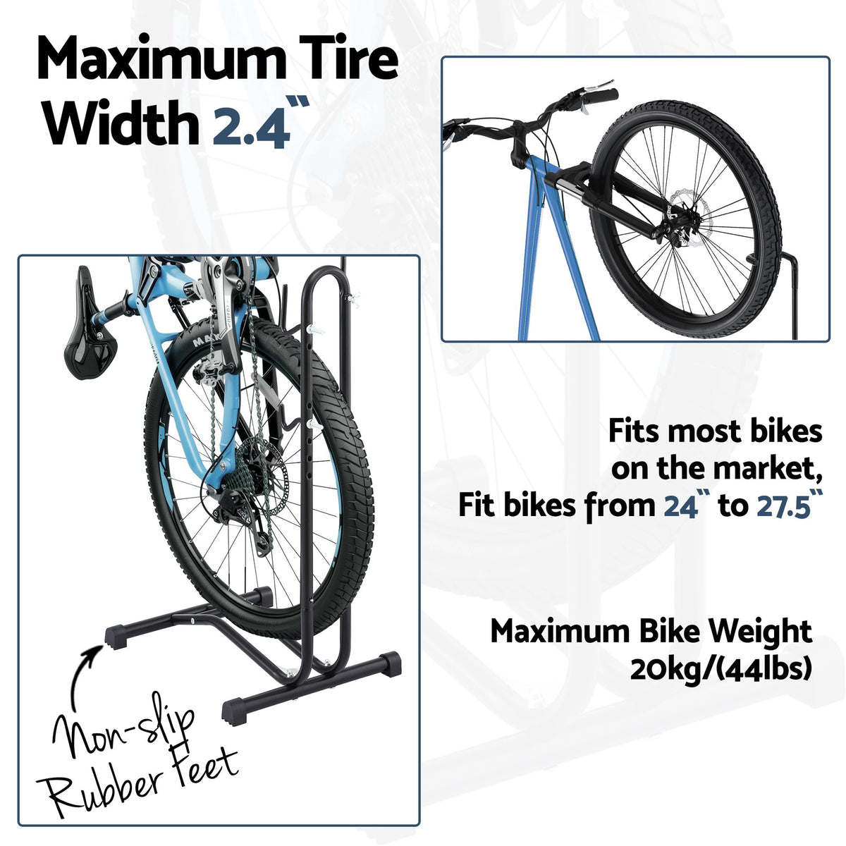 4-in-1 Bike Parking Stand Vertical Floor Storage Rack for 24"-27.5" Bicycles, Adjustable