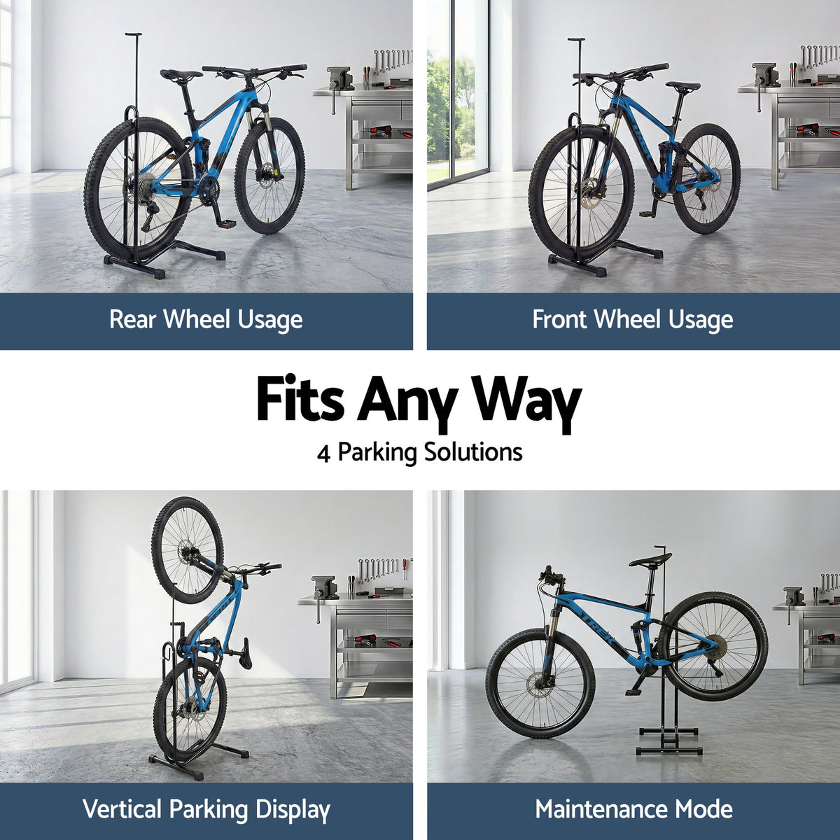4-in-1 Bike Parking Stand Vertical Floor Storage Rack for 24"-27.5" Bicycles, Adjustable