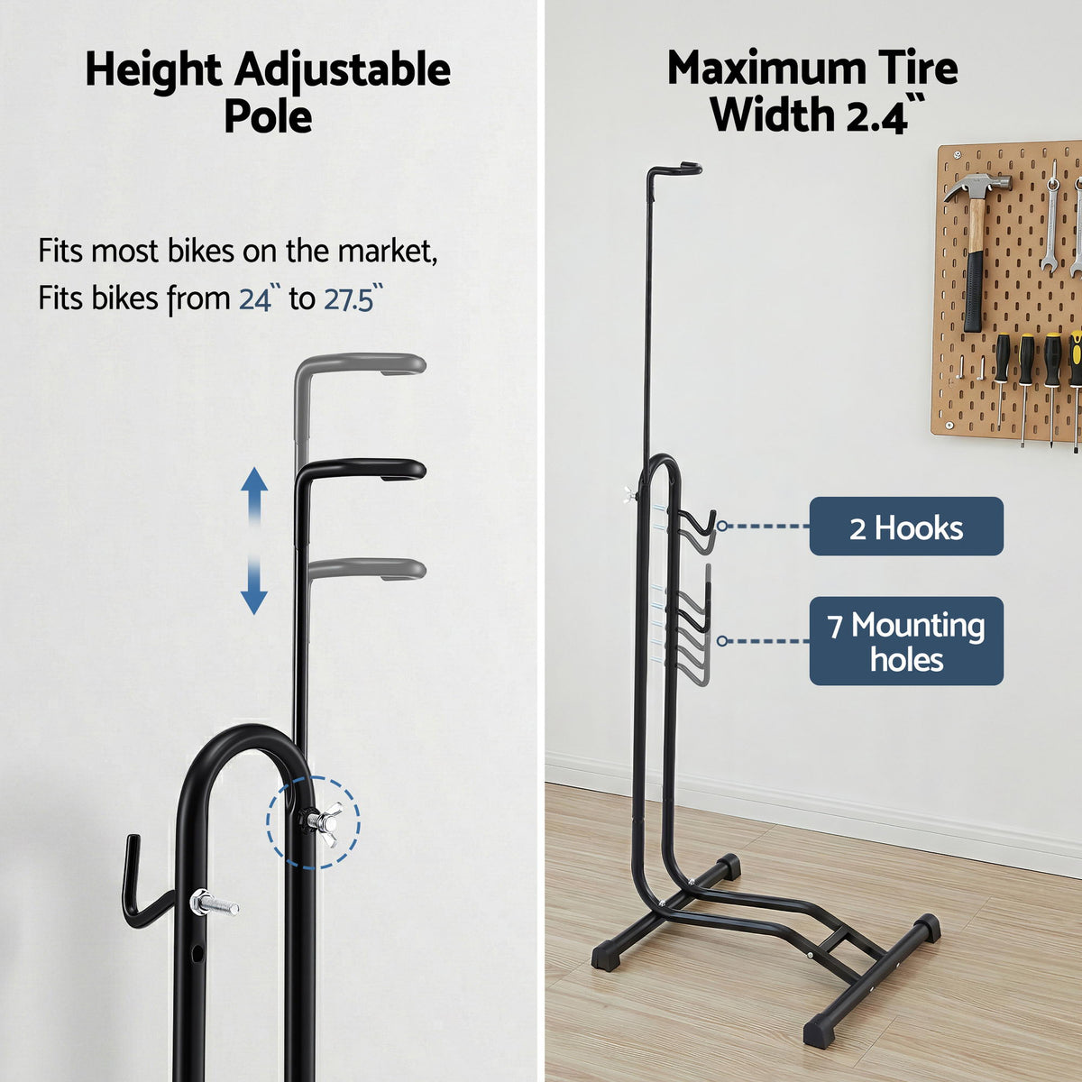 4-in-1 Bike Parking Stand Vertical Floor Storage Rack for 24"-27.5" Bicycles, Adjustable