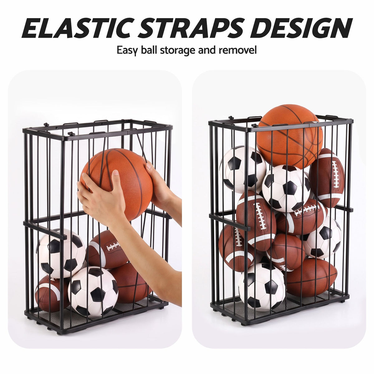 Ball Storage Rack Elastic Rope Ball Rack Wall Mounted & Floor Organizer