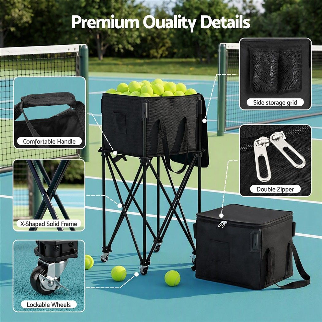 Foldable Tennis Hopper Stand with Wheels Holds Up to 150 Balls