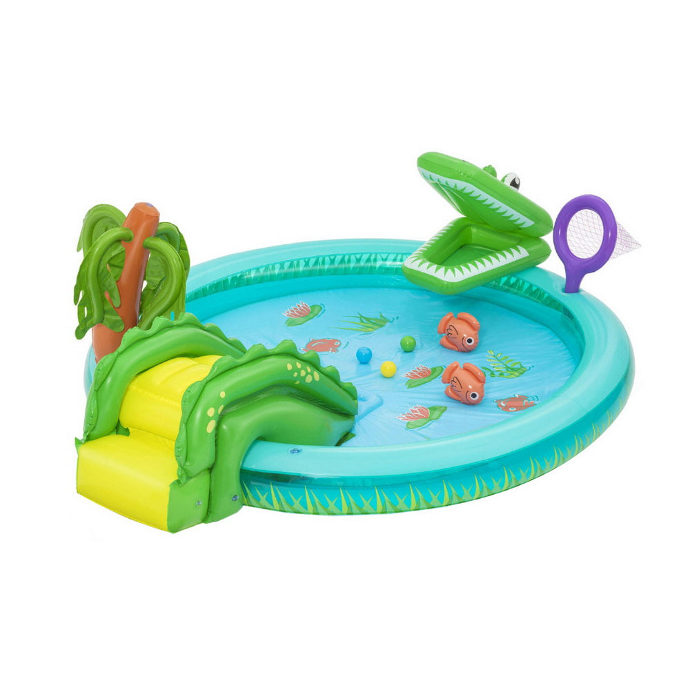 Kids Inflatable Splash Play Pool with Slide Ball Crocodile Fishing Net