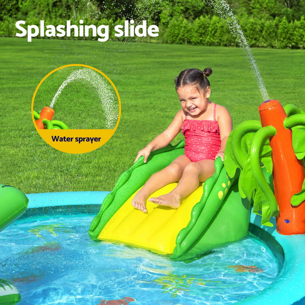 Kids Inflatable Splash Play Pool with Slide Ball Crocodile Fishing Net