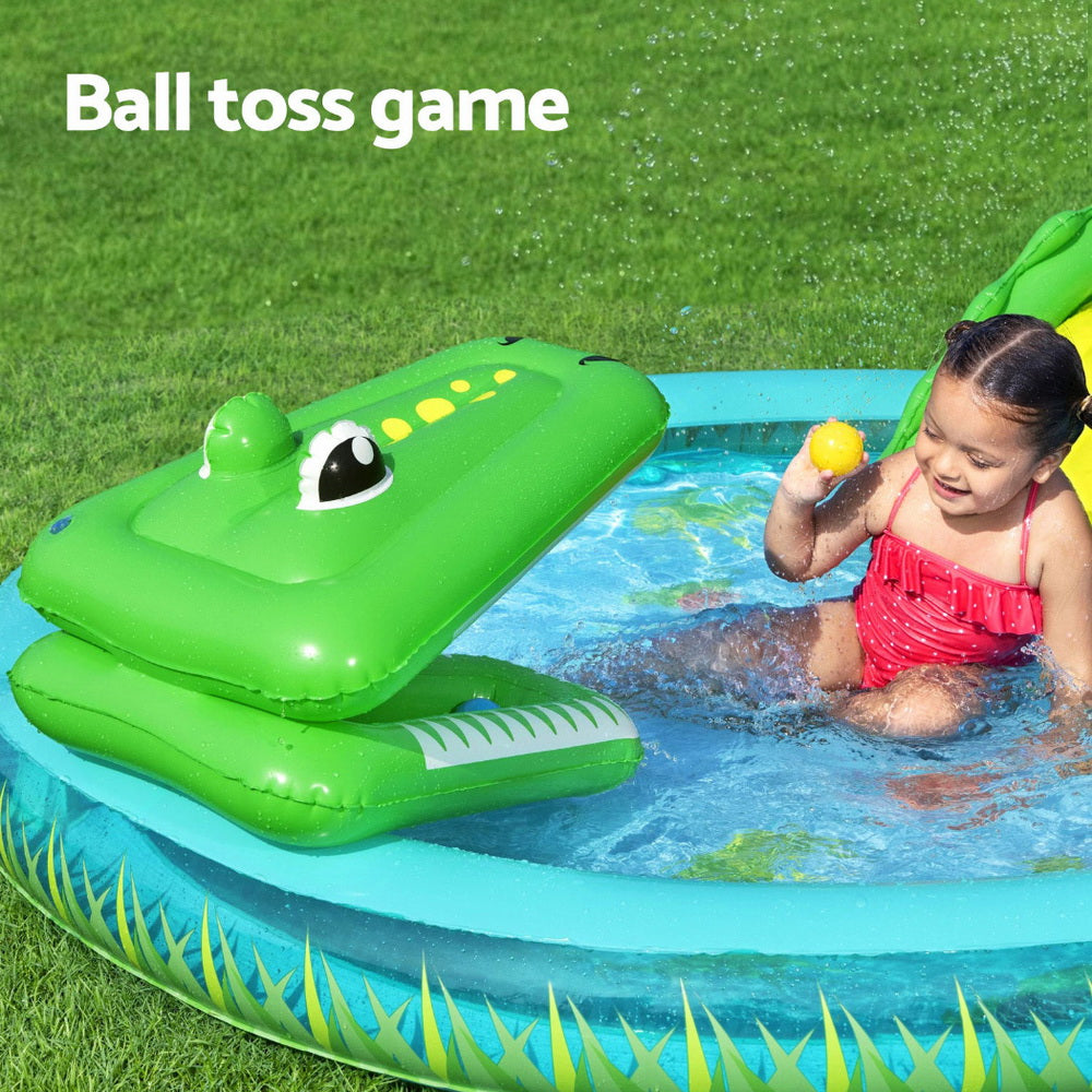 Kids Inflatable Splash Play Pool with Slide Ball Crocodile Fishing Net