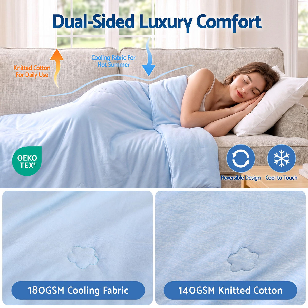 Cooling Blanket 210cm x 210cm Queen Summer Quilt Sleepers Double Sided