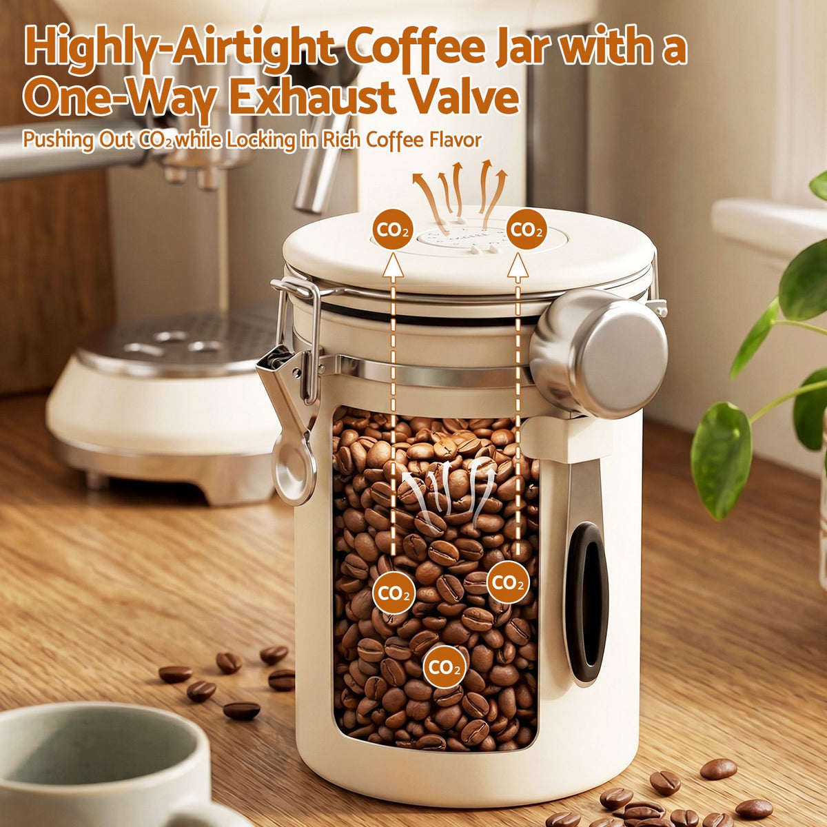 1.8L Stainless Steel Coffee Bean Storage Container Coffee Canister