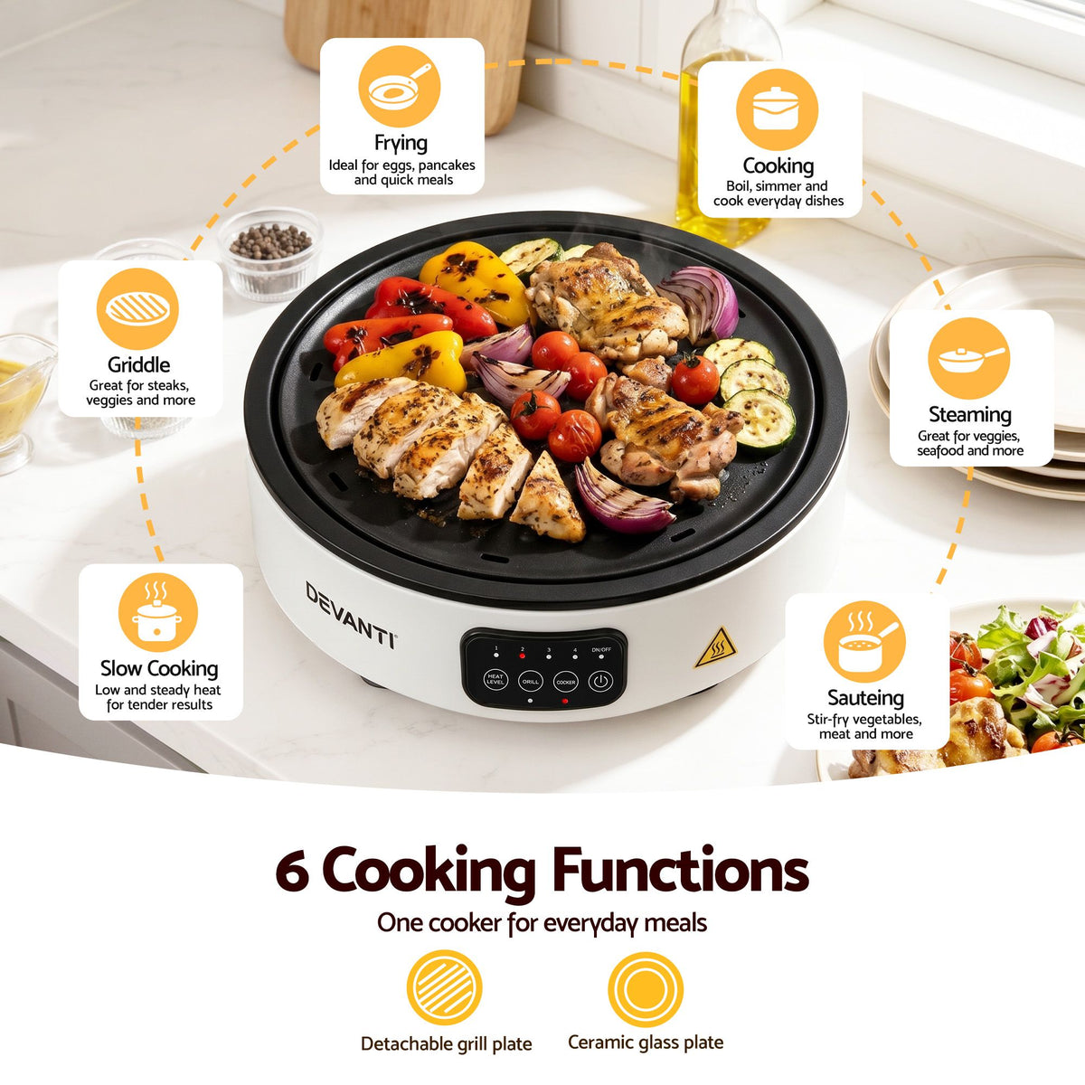 Ceramic Cooktop Electric Hot Plate Countertop Grill Cooker White