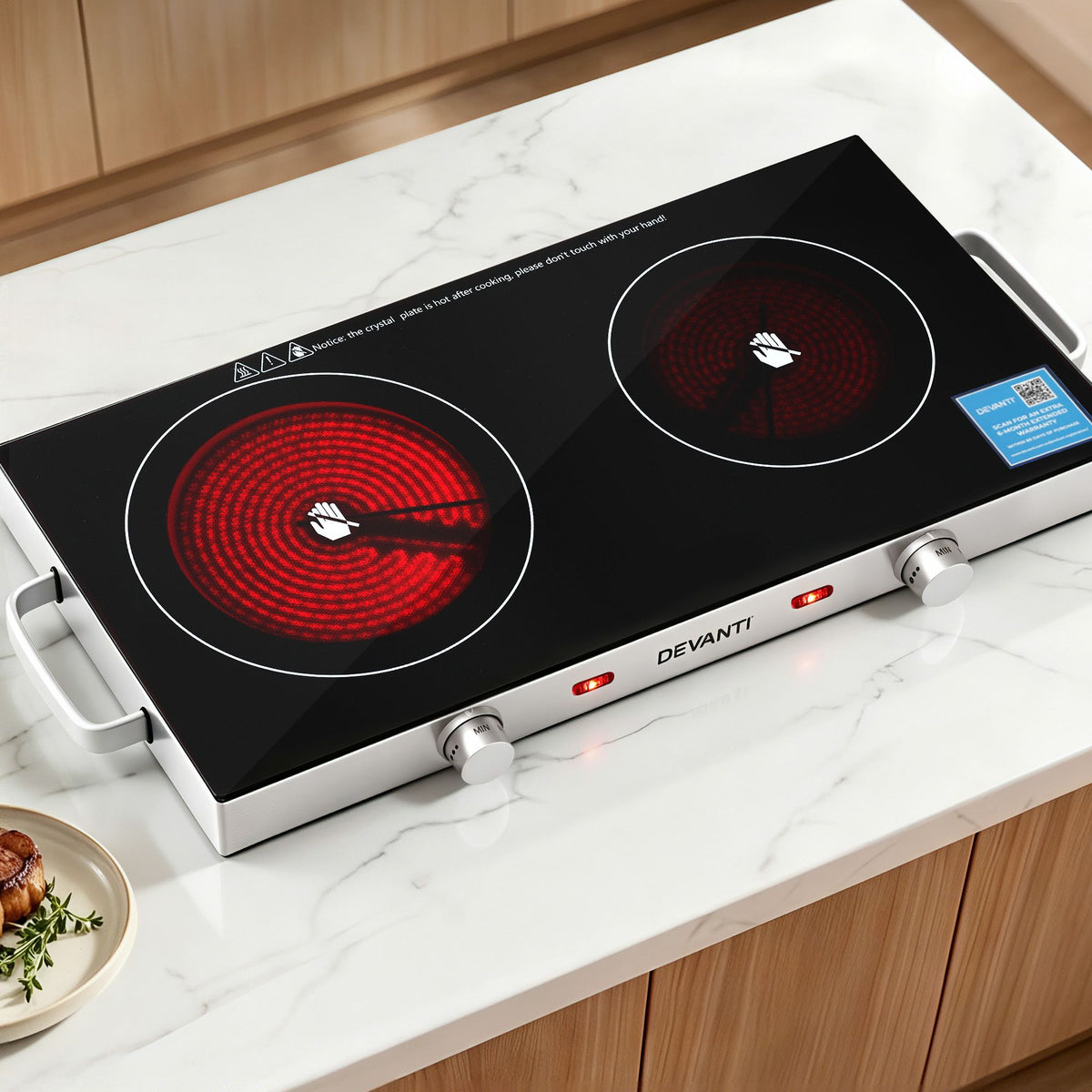 Portable Ceramic Cooktop Dual Burner Electric Hot Plate 2800W Black