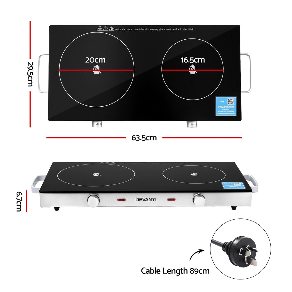 Portable Ceramic Cooktop Dual Burner Electric Hot Plate 2800W Black