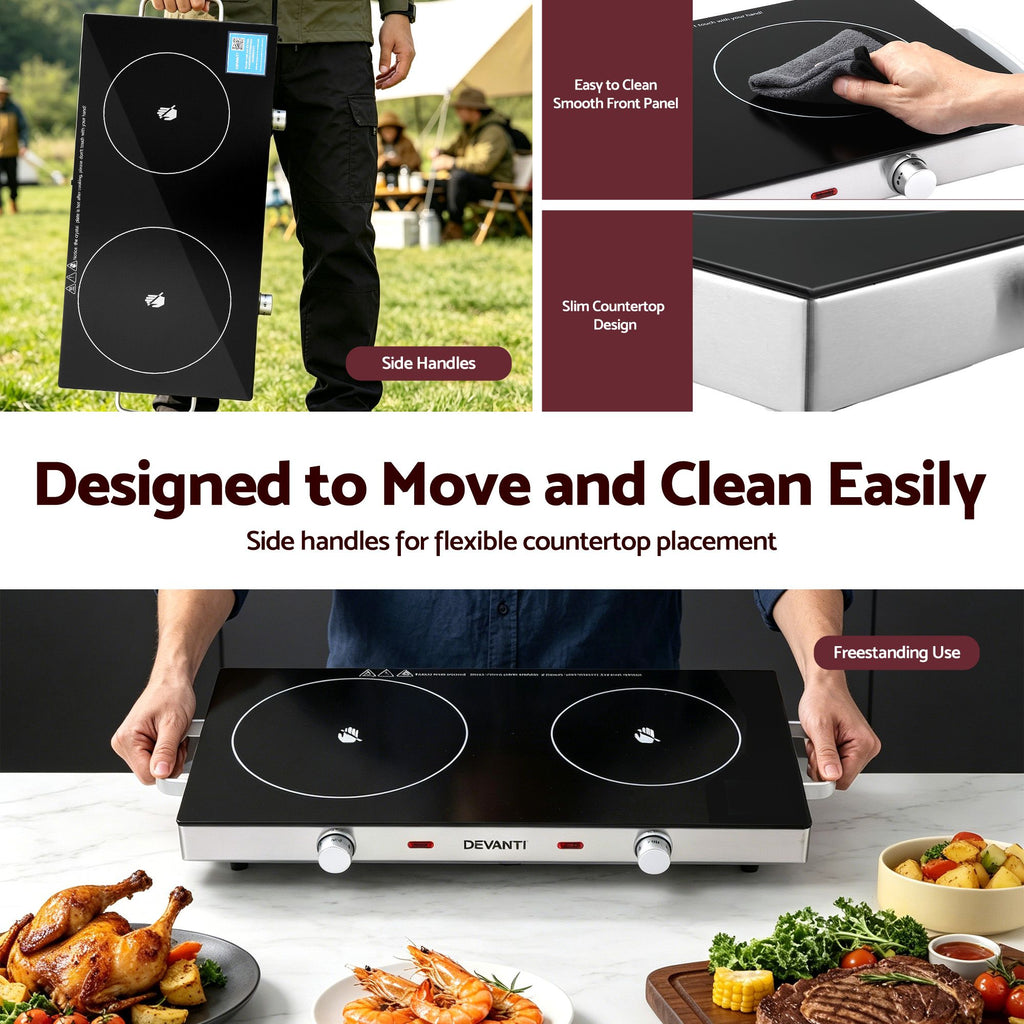 Portable Ceramic Cooktop Dual Burner Electric Hot Plate 2800W Black