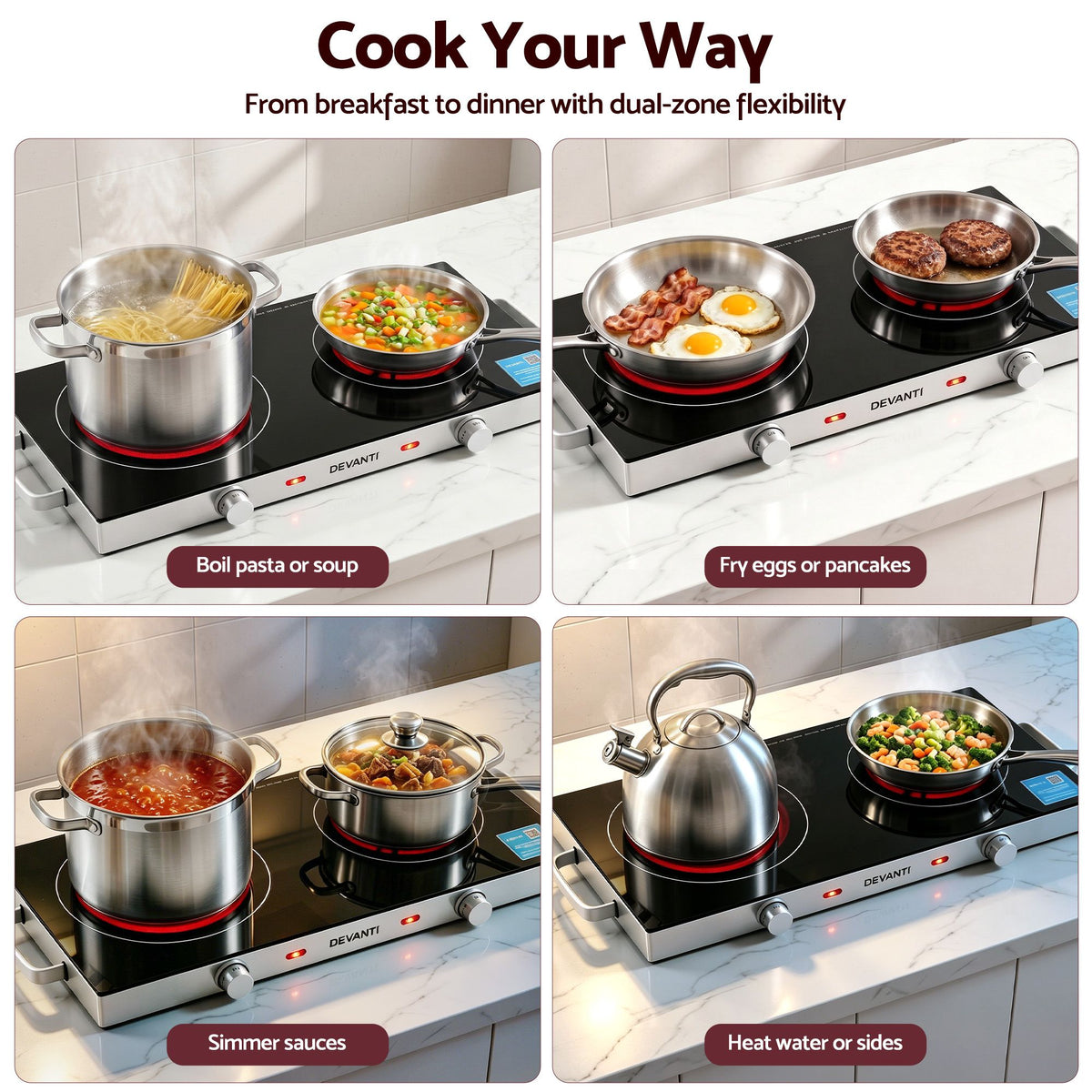 Portable Ceramic Cooktop Dual Burner Electric Hot Plate 2800W Black