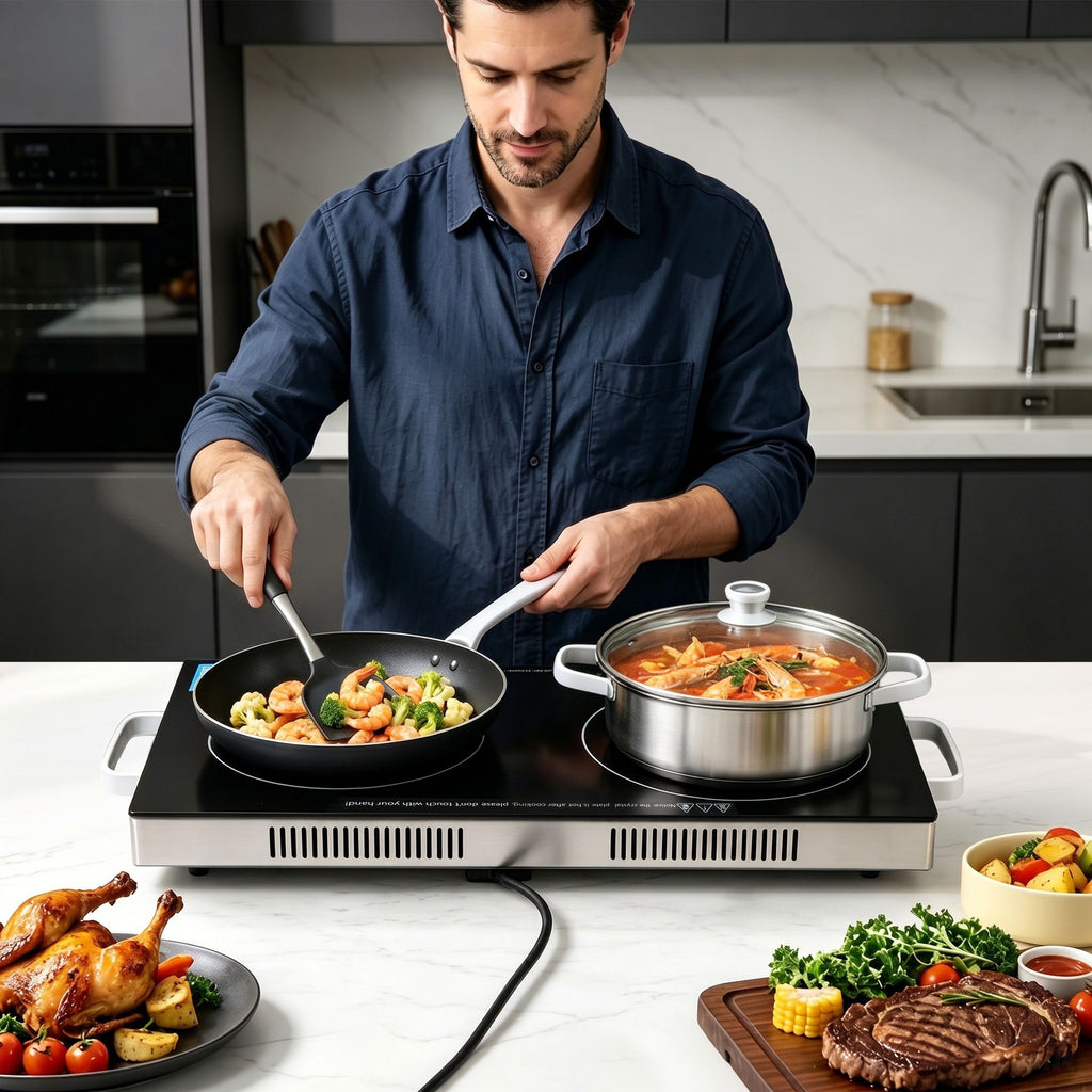 Portable Ceramic Cooktop Dual Burner Electric Hot Plate 2800W Black