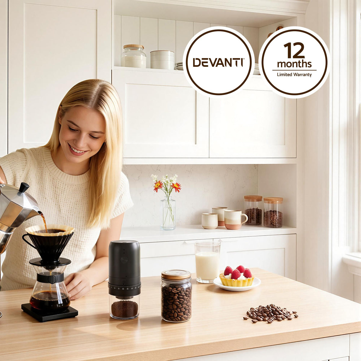 Electric Coffee Grinder USB-C Rechargeable Portable Coffee Bean Grinder with 40 Precise