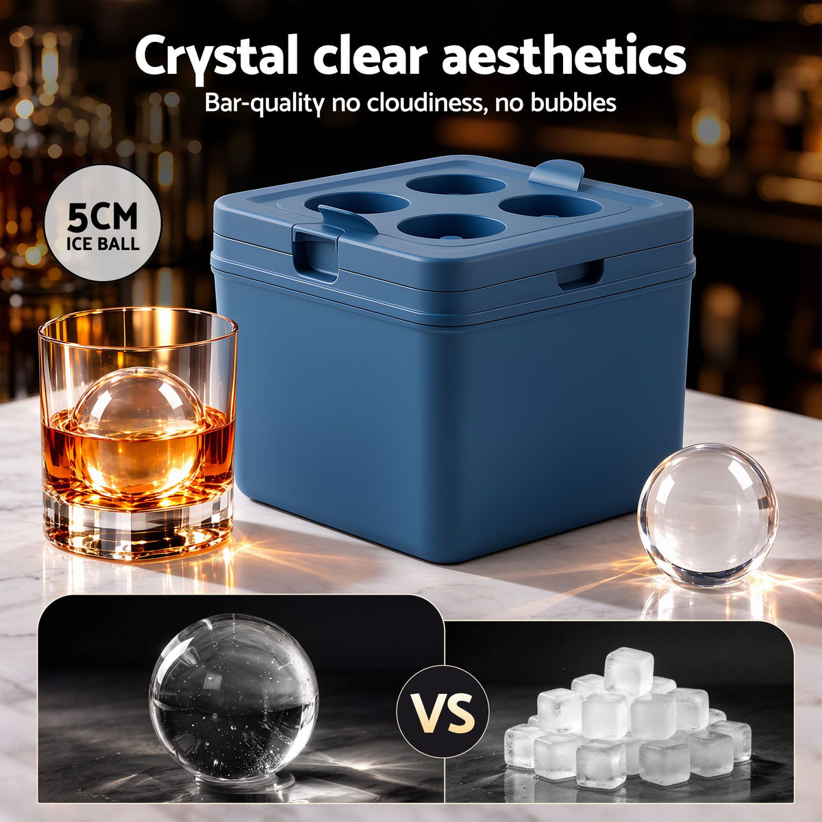 5cm Clear Ice Mold Large Sphere Ice Ball Tray for Whiskey