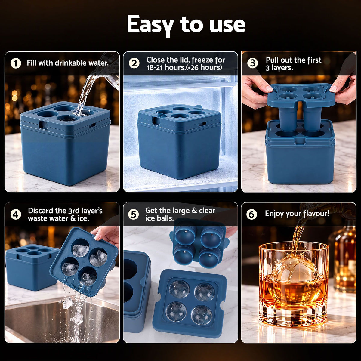 5cm Clear Ice Mold Large Sphere Ice Ball Tray for Whiskey