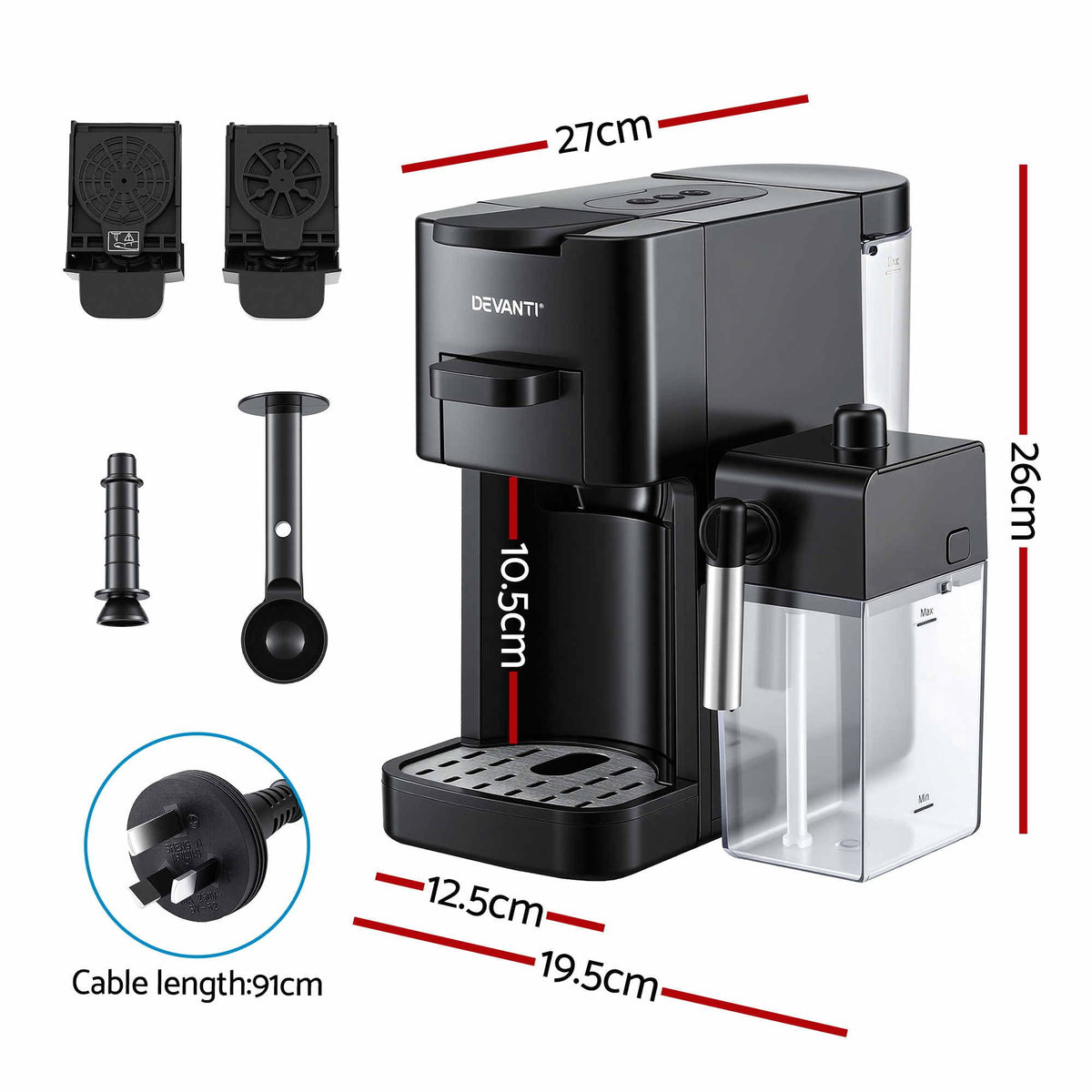Capsule Coffee Pod Machine with Milk Frother, Black