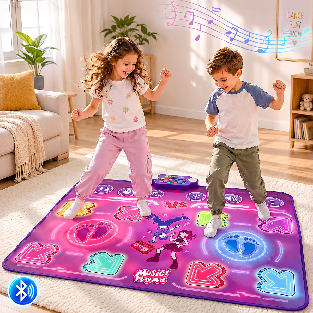 Double Player Dance Mat for Kid Rechargeable Electronic Dance Game Pad with Bluetooth, 4