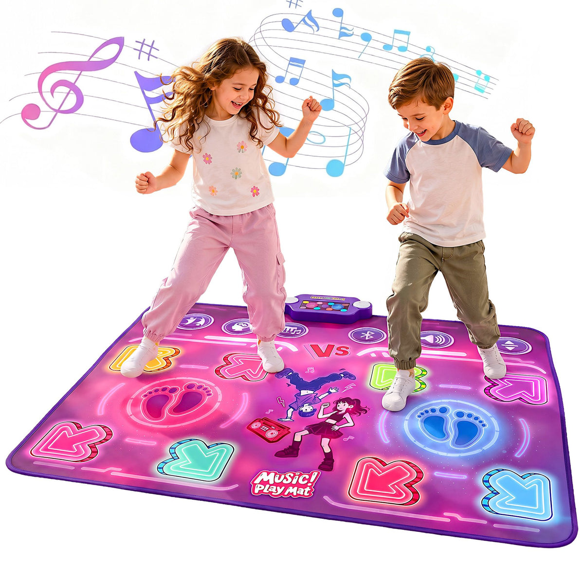 Double Player Dance Mat for Kid Rechargeable Electronic Dance Game Pad with Bluetooth, 4