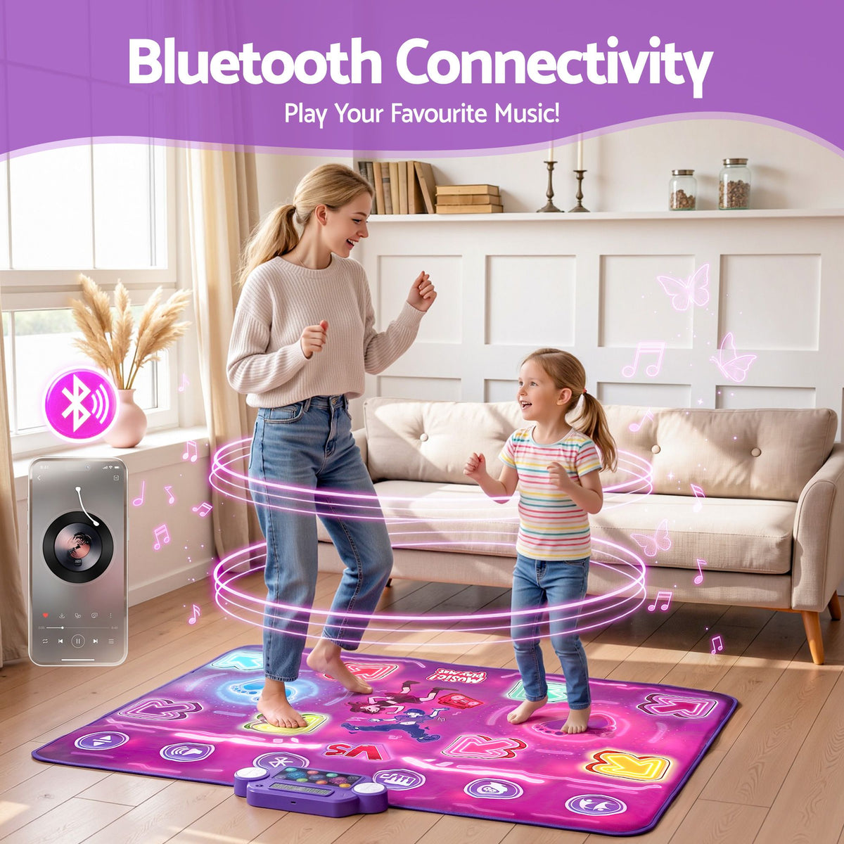 Double Player Dance Mat for Kid Rechargeable Electronic Dance Game Pad with Bluetooth, 4