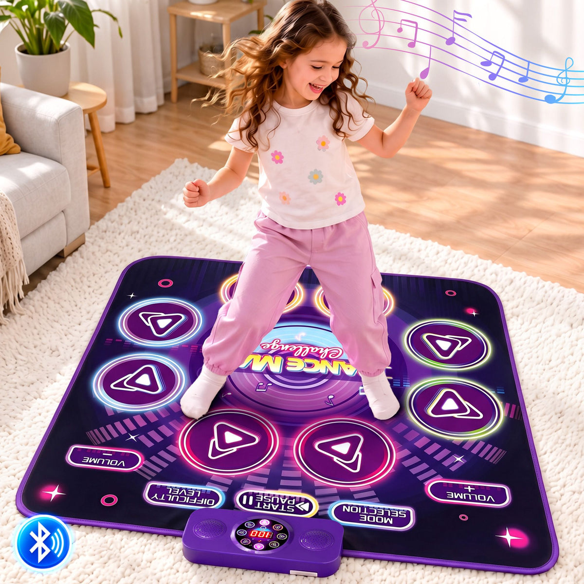 Dance Mat Toy for Kids Age 3-12 Electronic Dance Pad with Bluetooth 4 Game Modes Purple