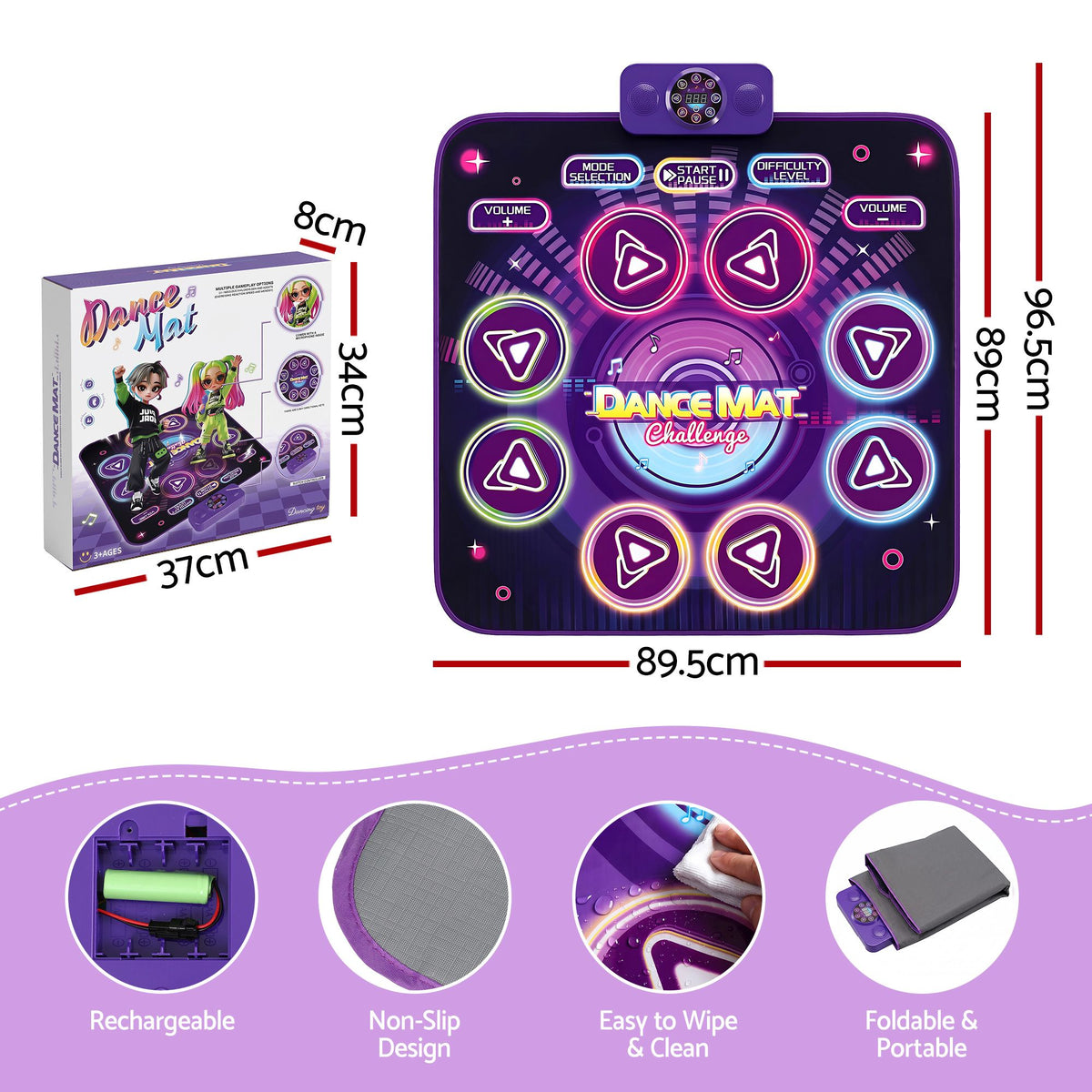 Dance Mat Toy for Kids Age 3-12 Electronic Dance Pad with Bluetooth 4 Game Modes Purple