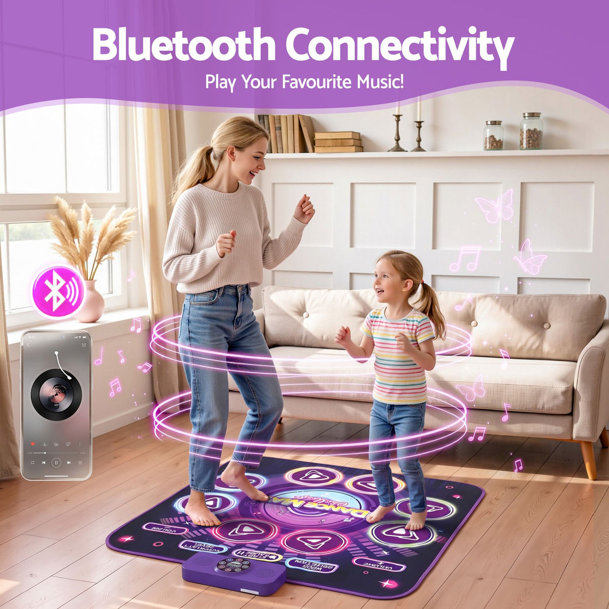 Dance Mat Toy for Kids Age 3-12 Electronic Dance Pad with Bluetooth 4 Game Modes Purple