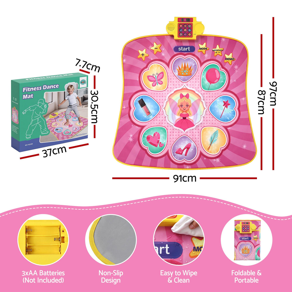 Dance Mat for Kids Age 3-12 Electronic Dance Game Pad Toy with 3 Game Modes, Pink