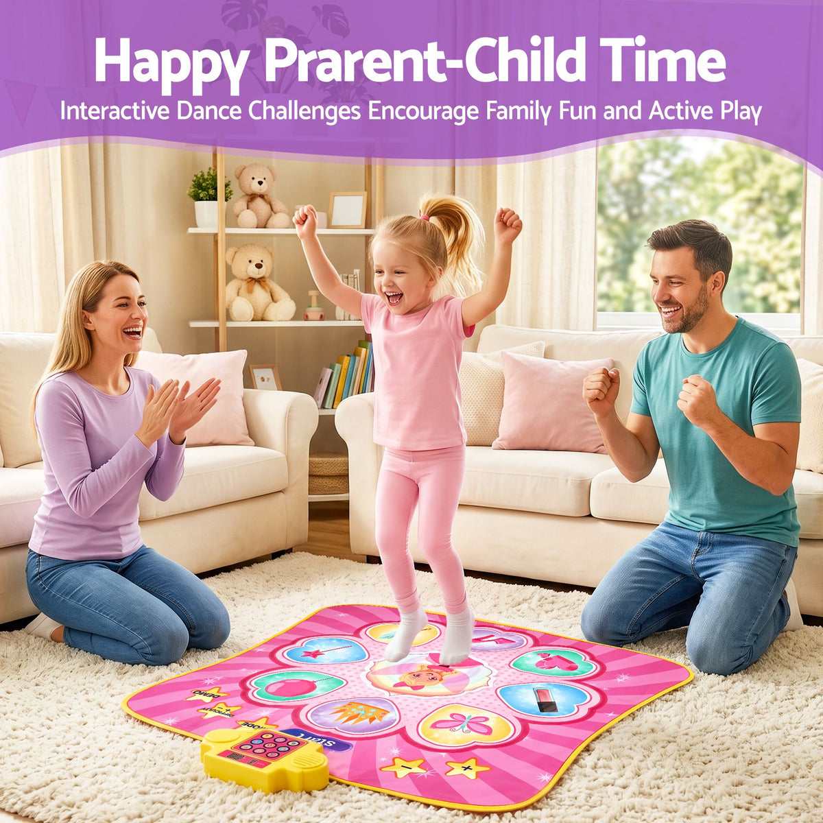 Dance Mat for Kids Age 3-12 Electronic Dance Game Pad Toy with 3 Game Modes, Pink