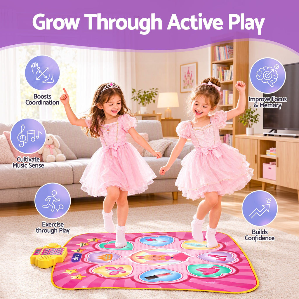 Dance Mat for Kids Age 3-12 Electronic Dance Game Pad Toy with 3 Game Modes, Pink